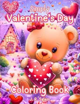Cover of Simply Valentine’s Day Coloring Book by J. R. Salem, featuring a teddy bear holding a heart